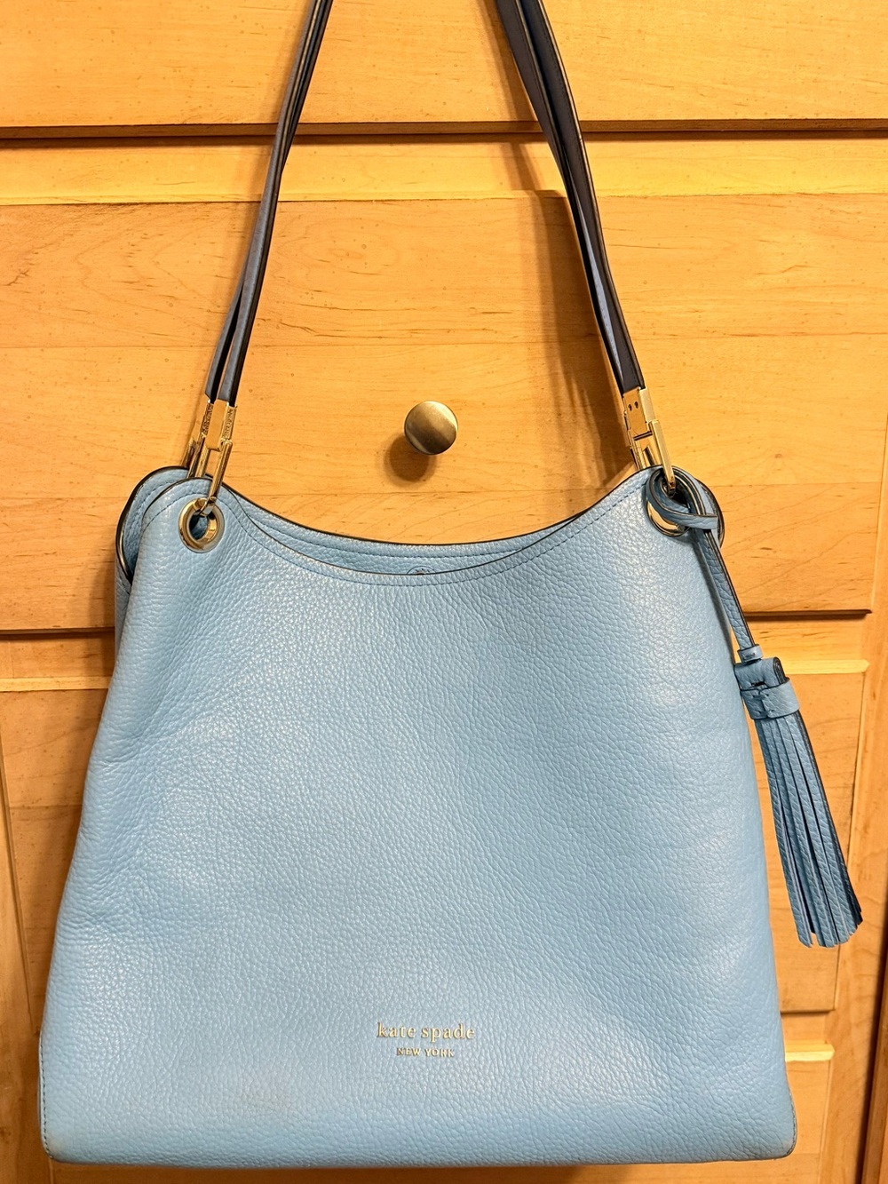 kate spade Sky Blue Leather Shoulder Bag with Tassel